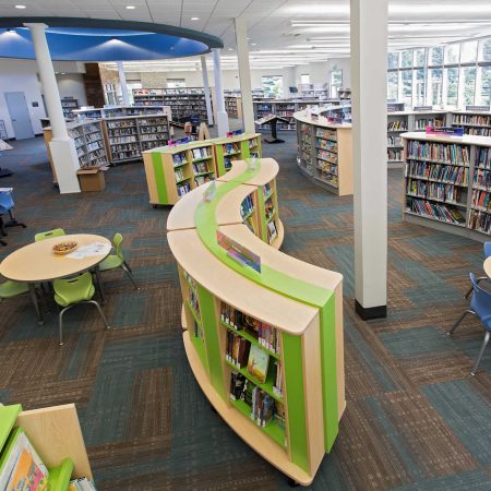 Bright colored library furniture